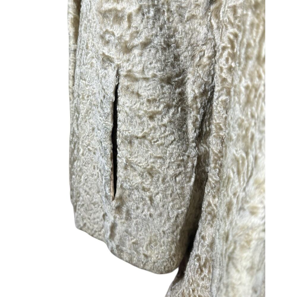 Vtg Persian Lamb Coat w/ Mink Collar Large Buttons Tan Brown 60s 70s Striplings - Picture 7 of 16